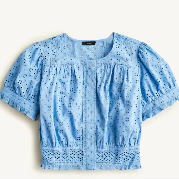 J Crew Button Front Eyelet Cropped Top SZ M - Picture 1 of 2